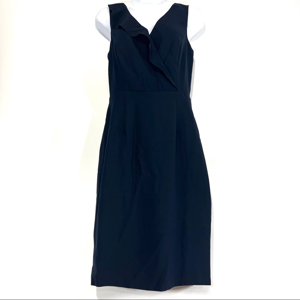 Tahari Navy Blue V-Neck Ruffle Midi Dress NWT